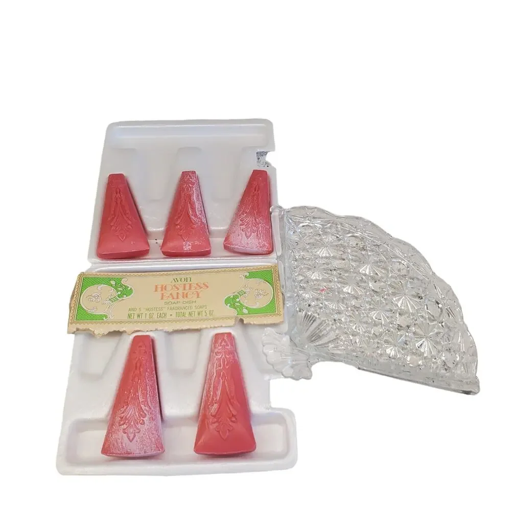 Vintage Avon Hostess Fancy Fan Soap Dish 5 Hostess Fragranced Soaps Glass Dish